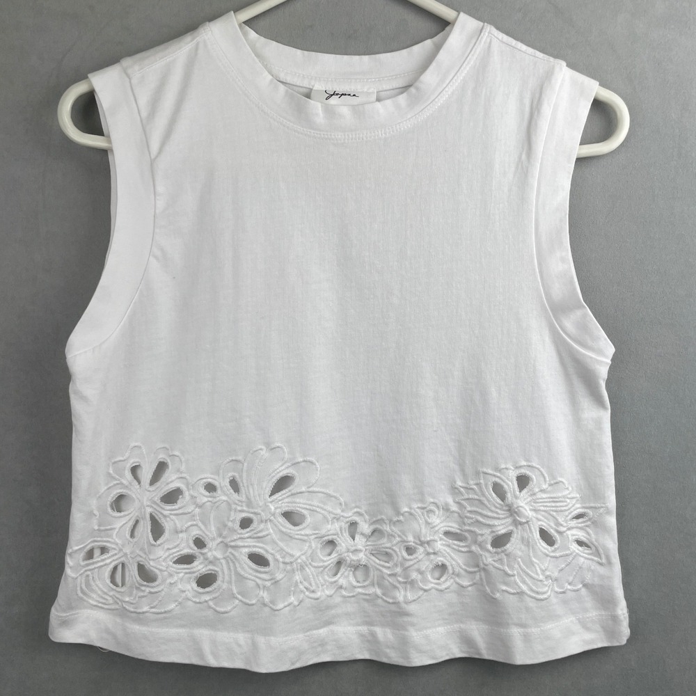 Japna White Floral Eyelet Cutout Muscle Tank Crop Top Cottagecore Clean Girl S
